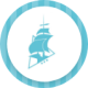 Logo con una nave stilizzata in un cerchio azzurro.